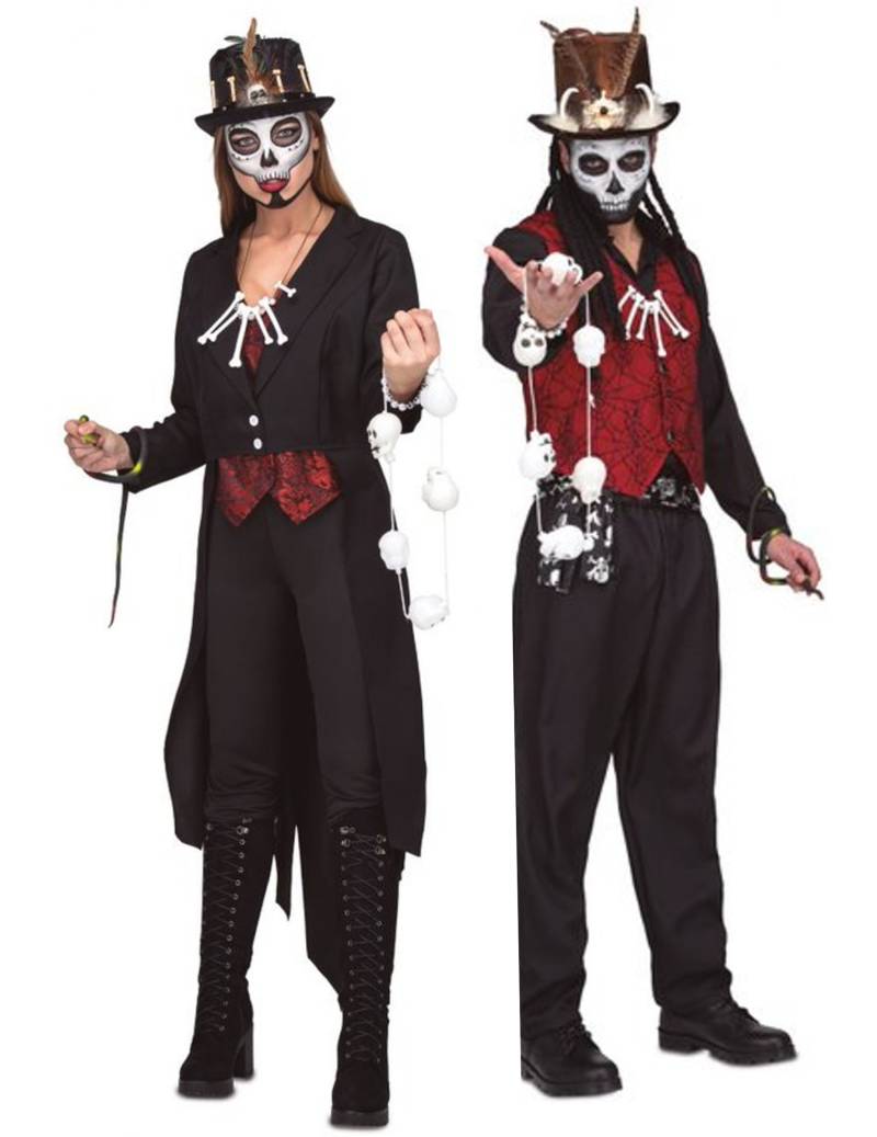 Voodoo-Paarkostüm für Erwachsene Halloween-Paarkostüm schwarz-rot von BCI