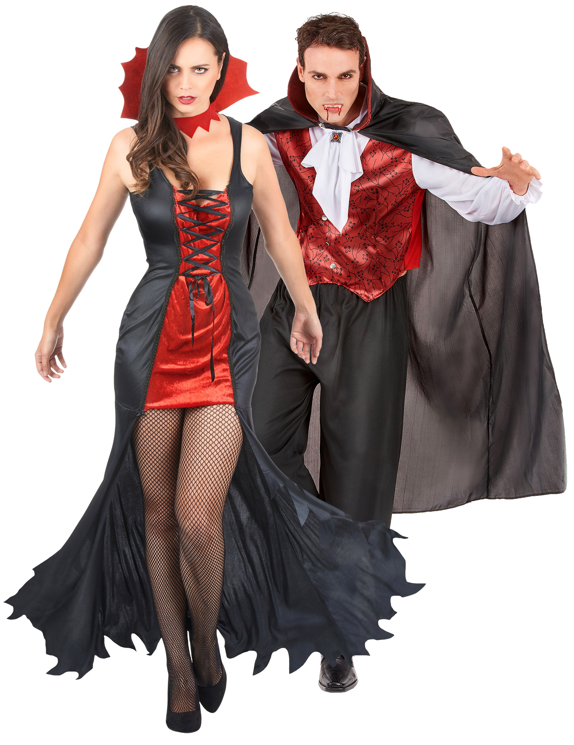 Vornehmes Vampir-Pärchen Halloween-Paarkostüm für Erwachsene schwarz-rot-weiß von BCI
