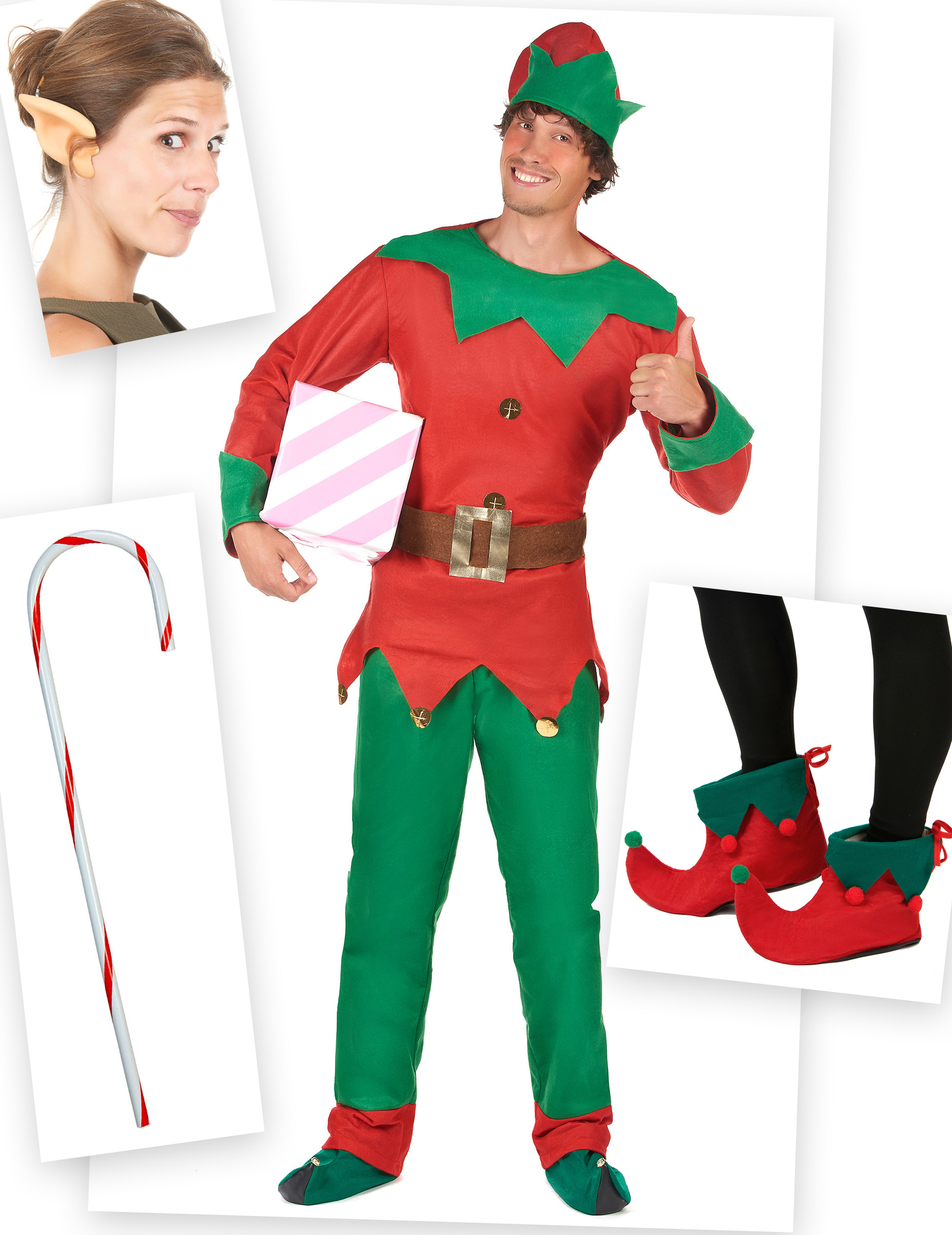 Weihnachtselfen-Kostümset für Herren 6-teilig rot-grün-goldfarben Weihnachtselfen-Kostümset für Herren 6-teilig rot-grün-goldfarben von BCI