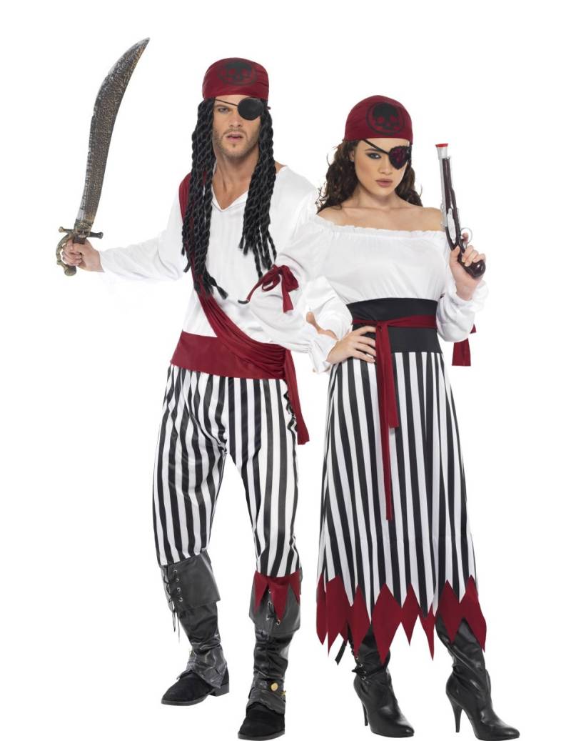 Wilde Piraten Kostüm-Set für Paare schwarz-weiss-rot von BCI
