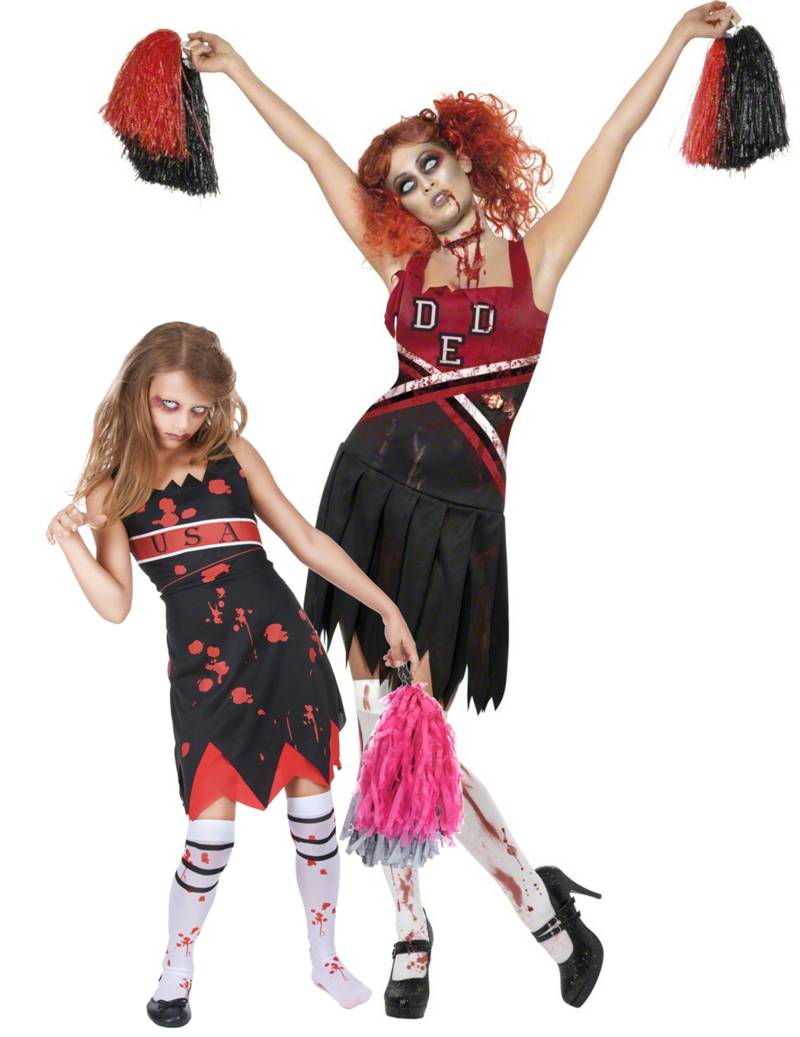 Zombie-Cheerleader Paarkostüm für Mutter und Tochter schwarz-rot von BCI