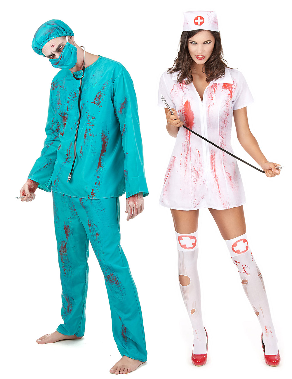 Zombie-Chirurg und Zombie-Krankenschwester Paarkostüm Halloween weiss-blau Zombie-Chirurg und Zombie-Krankenschwester Paarkostüm Halloween weiss-blau von BCI