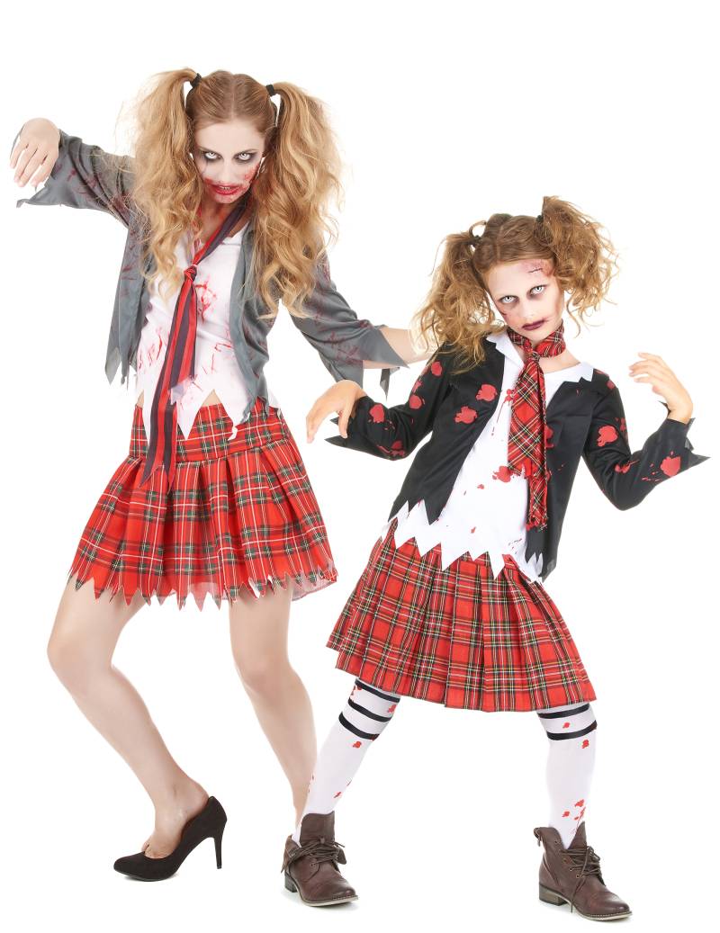 Zombie-Highschool-Kostüm Paarkostüm für Mutter und Tochter rot-weiss von BCI