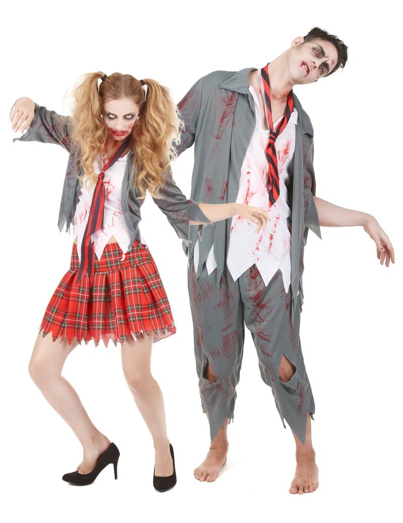 Zombie-Schülerkostüm Paarkostüm Halloween rot-weiss-grau von BCI