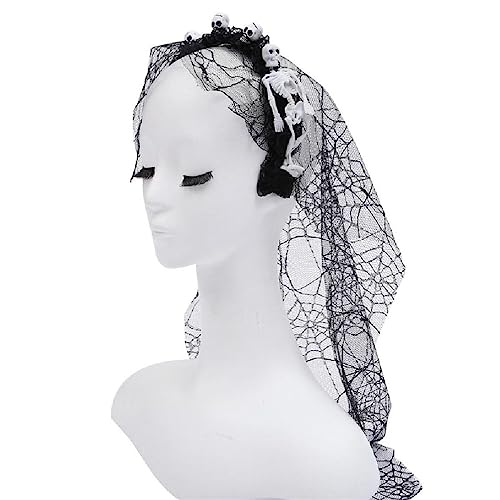 BCIOUS Gothic-Totenkopf-Haarband mit Schleier für Damen, Cosplay, Party, Kostüm, Tag des Todes, Spinnennetz-Kopfschmuck, Partyzubehör von BCIOUS