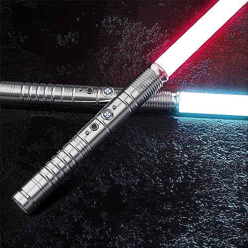 BCJMKDX Lichtschwert， 2-in-1-RGB-FX-Duell-Lichtschwert for Kinder, Dual-Lichtschwerter mit Griff aus Premium-Aluminiumlegierung und 7 wechselbaren Farben, Halloween-Cosplay(Silver) von BCJMKDX