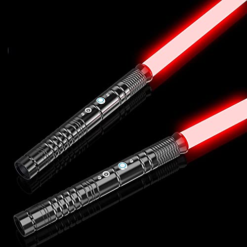 Lichtschwert， 2 Stück Lichtschwert Heavy Dueling Metallgriff RGB 7 Farben ändern 2 Sets Soundfonts Force Toys Geschenk Laserschwert(Black) von BCJMKDX