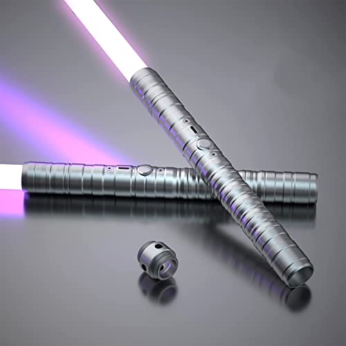 Lichtschwert， 2 Stück Lichtschwert Heavy Dueling Metallgriff RGB 7 Farben ändern 2 Sets Soundfonts Force Toys Geschenk Laserschwert(Silver) von BCJMKDX