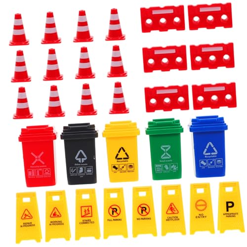 BCOATH 1 Satz Miniatur-verkehrszeichen-spielset Für Kinder, Straßensperren-Modelle, Mini-mülleimer, Leitkegel Für Pädagogisches Spielzeug Für Verkehrsbarrieren von BCOATH
