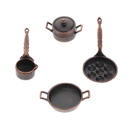 BCOATH 1 Set Puppenhaus Topfset Kleine Puppenhausmöbel Mini Puppenhauszubehör Puppenhaus Küchenzubehör Miniaturen Küche Mini Hausmöbel Metall Dunkelbraun von BCOATH