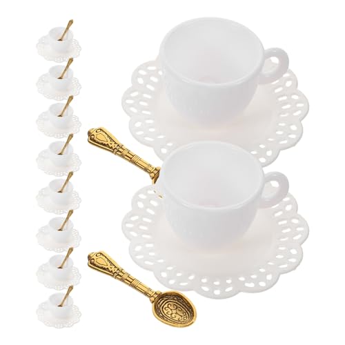 BCOATH 10 Sets Miniatur-kaffeetasse Und Untertasse Aus, Gefälschte Puppenhaus-Tasse, Mini- Mit Metalllöffeln Für Rollenspiele, Spielzeug, Puppenhaus, Feengarten- von BCOATH