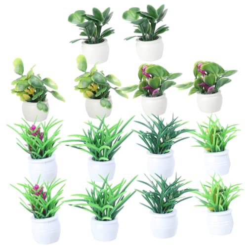 BCOATH 14 Stück Teiliges Miniatur Bonsai Künstliche Miniaturpflanzen im Topf Realistische Mini Dekoration für Puppenhaus Mikro Landschaft Sandtisch und Gartenaccessoires von BCOATH