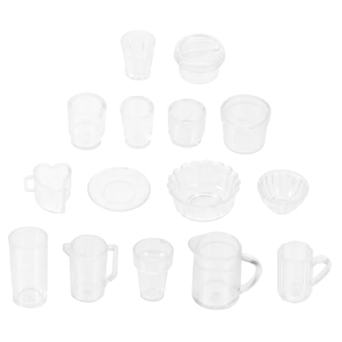 BCOATH 15 Stück Puppenhaus Dekoration Transparent Kunststoff Miniatur Kaffetassen Puppenküchen Zubehör für DIY Landschaftsspielzeug von BCOATH