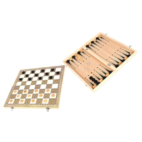BCOATH 1Satz Faltbares Holzschachspiel für Schach Dame und Puzzle Tragbar und Vielseitig für Drinnen und Draußen von BCOATH