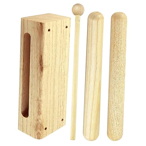 BCOATH 1Satz Holzblock mit Holzhammer Pädagogisches Musikspielzeug mit Schlägel und Zwei Trommelstöcken für Rhythmusübungen und Kreative Entwicklung von BCOATH