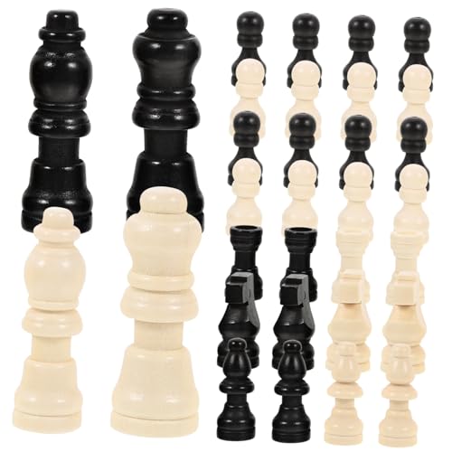 BCOATH 2 Sätze Mini Holz Schachfiguren Set Ersatz Schachspiel Zubehör für Schachbrett Kompakte Kleine Schachfiguren in Schwarz und Weiß für Brettspiele und Unterwegs Set von BCOATH