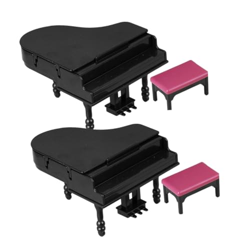 BCOATH 2 Sätze Miniatur Puppenhaus Flügel mit Hocker Set Stilvolle Miniatur Klavier Dekoration Handliches Musikinstrument Modell für Büro und Kreatives Partygeschenk von BCOATH