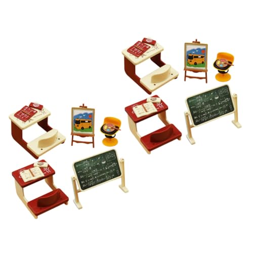 BCOATH 2 Sätze Miniatur Puppenhaus Mini Klassenzimmer Modell mit Tafel Miniatur Schreibtisch und Stühlen Realistische DIY Dekoration für Puppenhaus für Sammler von BCOATH