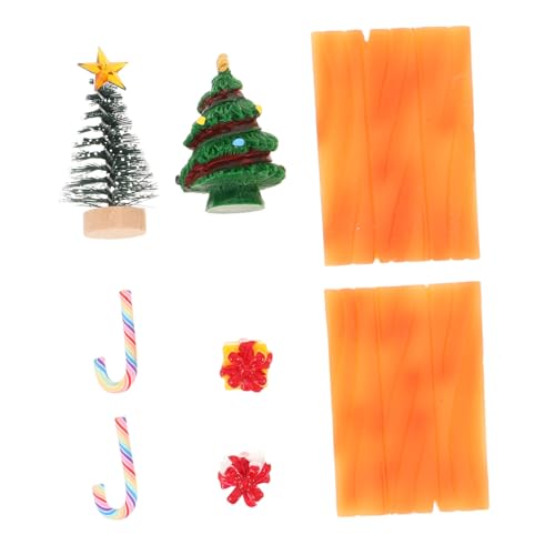 BCOATH 2 Sätze Miniatur Weihnachtsdekoration Geschenkbox Zuckerstange Weihnachtsbaum Modell mit Bank Stuhl Figuren für Dollhouse Weihnachts-szenerie DIY Micro Szenen von BCOATH