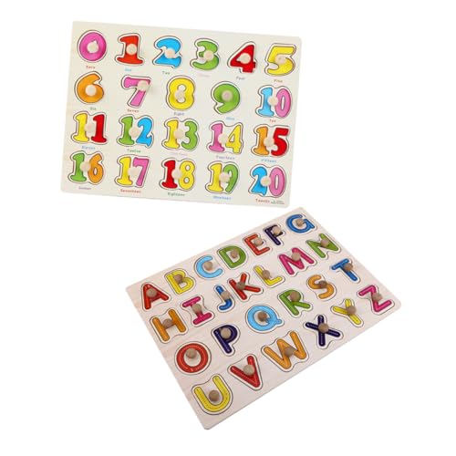 BCOATH 2 Satz Montessori Holzpuzzle Teilig mit Buchstaben und Zahlen Pädagogisches Lernspielzeug aus Holz Alphabet und Zahlenpuzzle mit Steckgriffen Interaktives Vorschulspiel für von BCOATH