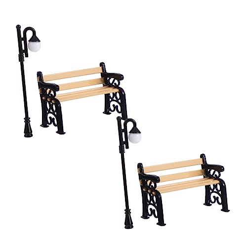 BCOATH 4 Stück Miniatur-parkstühle Und Mini-straßenlaternen-Sets Realistische Miniatur-Ornamente Für Kinderspielzeug Schwarz von BCOATH