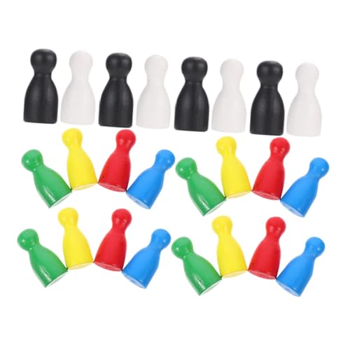 BCOATH 24 Stück Teiliges Holz Schachfiguren für Brettspiele Farbige Spielfiguren in Rot Gelb Blau Grün Dunkel Leicht Tragbar Praktische Spielsteine für Familie und Freunde von BCOATH