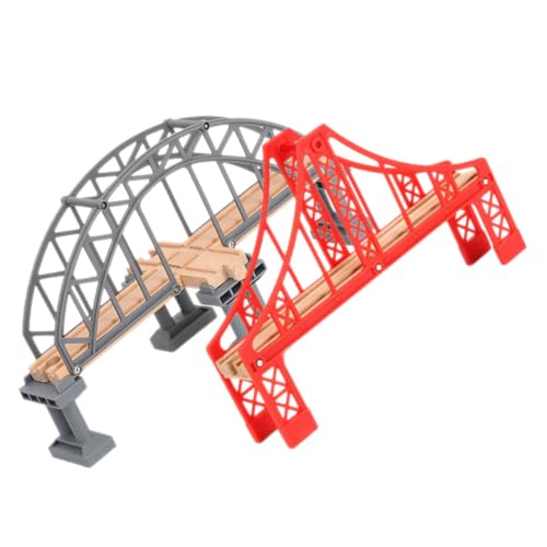 BCOATH 2Stücke Zugszenen Layout Brücke Eisenbahnbrücke Stabile Kunststoffkonstruktion für Kreative Zugspurgestaltung Kompatibel mit Meisten Gängigen Holzspielzügen von BCOATH