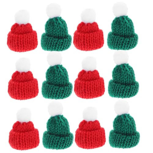 BCOATH 30 Stück Mini Weihnachtsmützen Rot Grün Strickmützen Flaschenaufsatz Basteln Weihnachtsdeko Mini Hüte für Puppen Weinflaschen Milk Tea Zubehör von BCOATH
