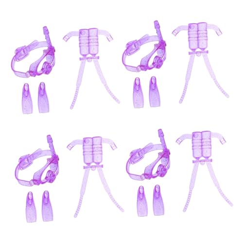 BCOATH 4 Sätze Puppen Schnorchel ausrüstung Kunststoff Taucher Set mit Sauerstoffflasche Tauchermaske und Flossen für Puppen Realistisches Mini tauchzubehör zum Verkleiden von BCOATH