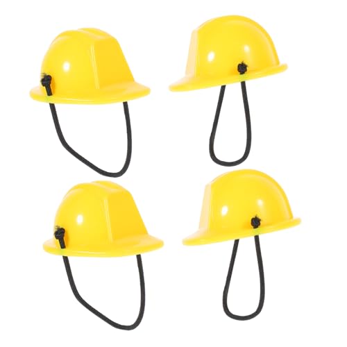 BCOATH 4 Stück Miniatur sicherheitshelme Gelb Mini Bauhelm mit Federband Miniaturmodell für Puppen Haustier dekor Handgefertigtes Zubehör für Puppenkleidung und Bastelprojekte von BCOATH