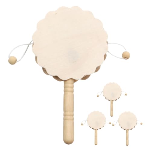 BCOATH 4 Stück Teiliges DIY Holz Rasseltrommel zum Bemalen Unbemalte Handliche Handtrommeln Kreatives Bastelspielzeug aus Stabilem Holz für Malprojekte und Musikalische von BCOATH