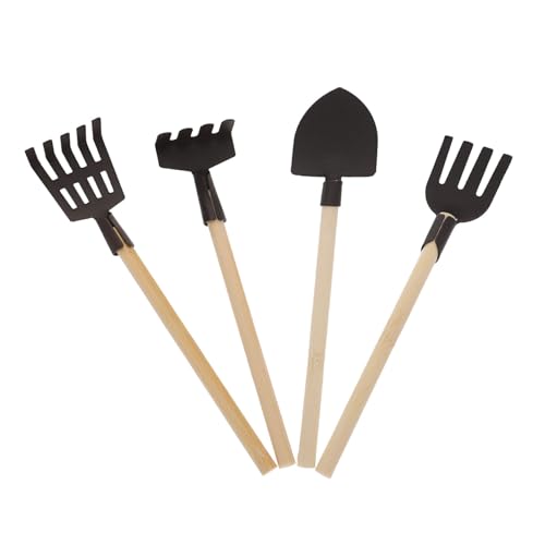 BCOATH 4 Stück Teiliges Mini Gartenwerkzeug aus Sicherem Mini Schaufel Rechen und Forke für Puppenhaus Bauernhof DIY Dekoration und Gartenspielzeug von BCOATH