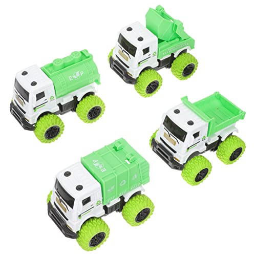 BCOATH 4 Stücke Müllwagen Spielzeug für Jungen Reibungsgetriebenes Auto Modell Umweltfreundliches Spielzeug für Kleinkinder Technisches Auto mit Reibungskraft von BCOATH