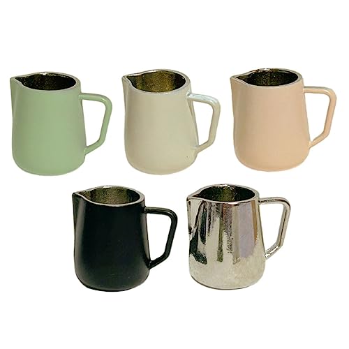 BCOATH 5 Stück Teiliges Mini Kaffee Tassen Realistische Miniatur Milchaufschäumer Kännchen in Pastellfarben Robust und Detailreich als Mini Haus Foto Requisiten und Puppenhaus Dekoration von BCOATH