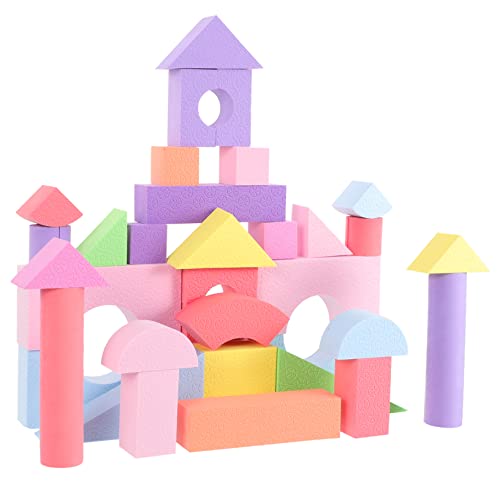 BCOATH 52 Stück Teiliges Eva Bausteine Weiche Sichere Bauklötze für Kleinkinder Jahre Geometrische Formen zum Stapeln und Formenlernen Frühe Bildungsspielzeug für Junge Mädchen von BCOATH