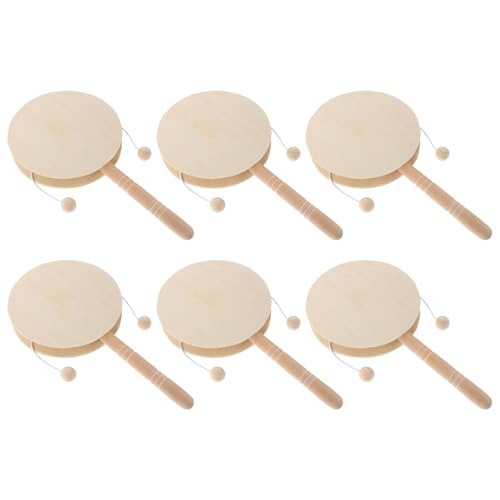 BCOATH 6 Stück DIY-rasseltrommeln Aus Holz: Unbemalte, Leere Holzrassel – Handgefertigte Handtrommel Für Kinder – Der Kreativitätsentwicklung Für Alle Altersgruppen, 18 cm X von BCOATH