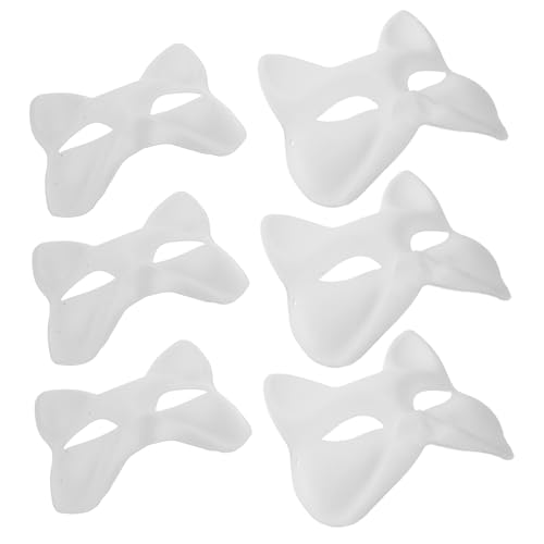 BCOATH 6 Stück Katzenmaske, DIY Fuchsmasken, Weiße Katzenmasken, Leere Halbe, Tiermaskerade, Cosplay-maske, Unbemalte Bastelmaske Für Cosplay-maskerade-party von BCOATH