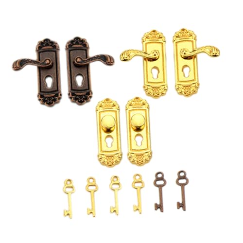 BCOATH 6 Stück Miniatur-szenenschloss Und Schlüssel, Vintage, Mini-türknauf Aus Metall, Miniatur-puppenhaus-Hardware, Kleines Haus, Dekorationszubehör von BCOATH