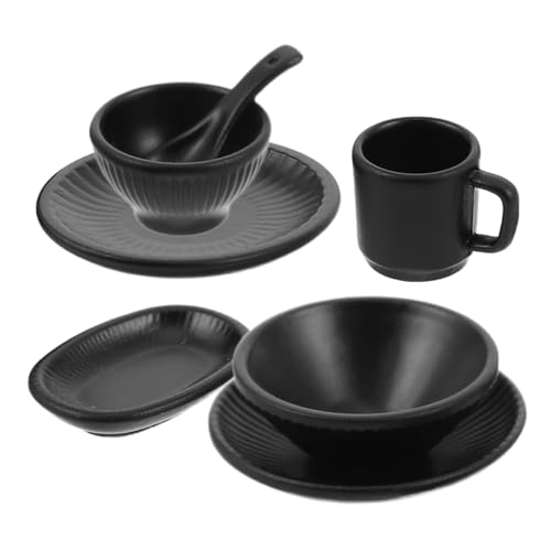 BCOATH 7 Stück Japanisches Miniaturgeschirr Küchenzubehör Für Puppenstuben Miniaturküchendekoration Mikrolandschaftsdekorationen Puppenhaus-kaffeetasse Schwarz Legierung von BCOATH