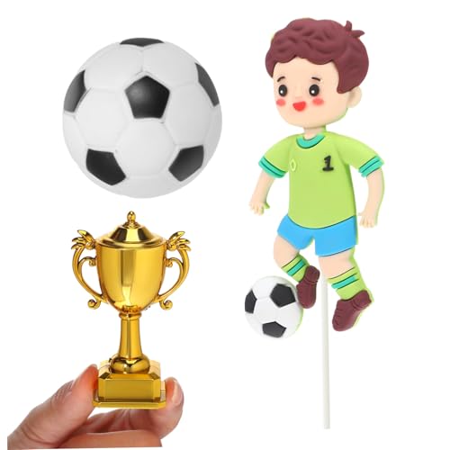BCOATH Fußball Geburtstagstorte Deko mit Fußball Softgummi Spieler Pokal Leicht Vielseitig für Party von BCOATH