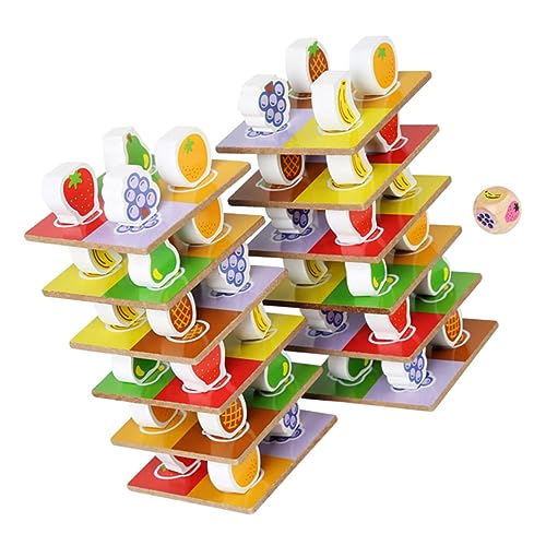 BCOATH Holz Balancespielzeug Stapelturm mit Früchten Lernspielzeug Montessori Stapelblöcke Ab Jahren Frühe Kognitiver Fähigkeiten von BCOATH