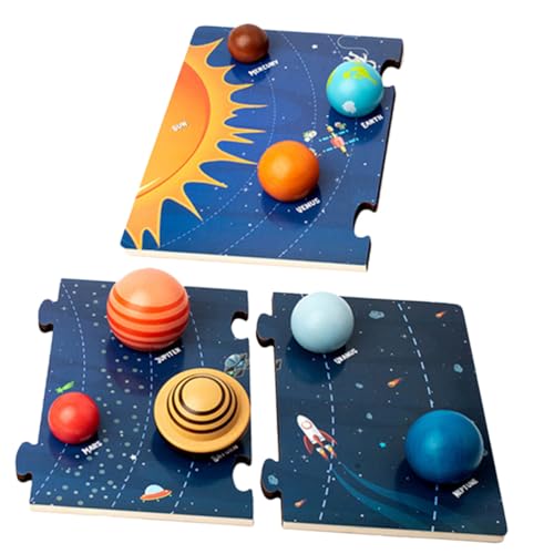 BCOATH Holzspielzeug Neun Planeten Montessori Lernspielzeug für Vorschulkinder Pädagogisches Puzzle mit Farberkennung Motorische und Kognitive Entwicklung Spielerisches Solar System von BCOATH