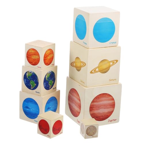 BCOATH Holzspielzeug Planeten Würfel Montessori Bausteine Lernspielzeug Logik Denkspiel für Kleinkinder Entwicklungsfördernd für Reisen und Geschenk von BCOATH