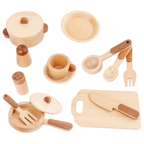 BCOATH Kinderküchen Spielset aus Hochwertigem Buchenholz Kreatives Langlebiges Kochgeschirr Umweltfreundliches Küchenzubehör für Fördert Kreativität und Kognitive Entwicklung von BCOATH