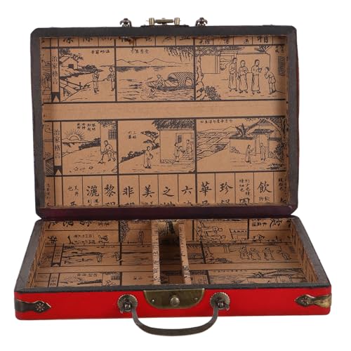 BCOATH Mahjong Aufbewahrungsbox mit Griff Große Kapazität Vintage Stil Vielseitiger Mahjong Organizer mit Glatten Kanten Praktische Reisebox für Familien und Spielrunden von BCOATH