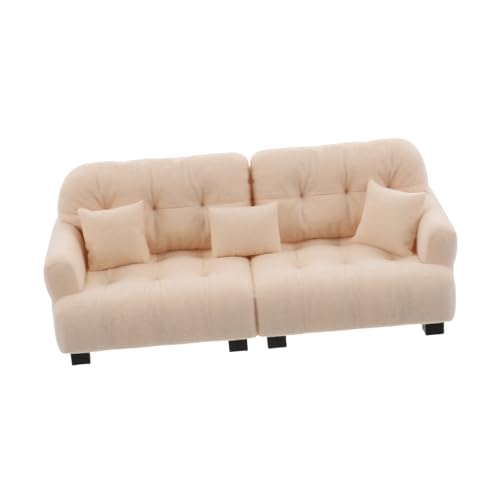 BCOATH Maßstab Plüsch Sofa Weiches Miniatur Möbelstück Cremefarben für Puppenhaus Wohnzimmereinrichtung Kleine Mini Couch Zubehör von BCOATH