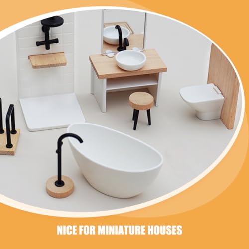 BCOATH Maßstab Realistische Badmöbel mit Dusche Waschbecken Toilette Hocker Handtuchhalter Badewanne und Standarmatur für Puppenhaus Dekoration von BCOATH