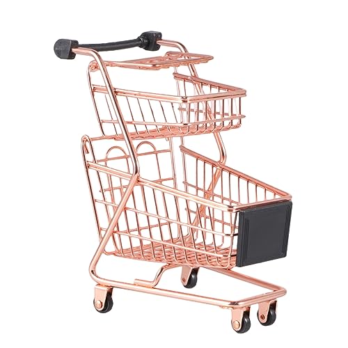 BCOATH Mini Einkaufswagen für Doppelschichtiger Trolley aus Metall Simulation für Rollenspiele Rosa Gold für Kreative Spiele und Lernentwicklung von BCOATH