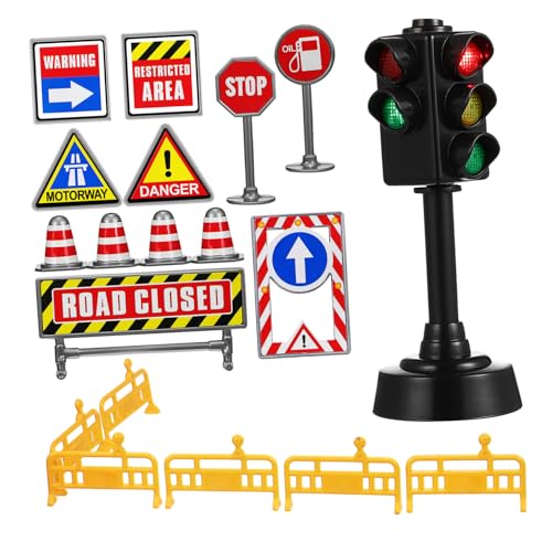 BCOATH Mini Verkehrszeichen mit Mini Verkehrskegeln Sticker straßenschilder und Großem Ampelmodell Buntes Lernspielzeug für Verkehrserziehung und Spielspaß von BCOATH