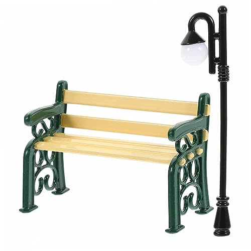 BCOATH Miniatur Gartenmöbel Miniaturbank Miniatur Straßenlaterne Dekorative Gartenaccessoires für Puppenhäuser und Fotografie Teiliges B Modell mit Gebogener Laterne und Grüner Bank von BCOATH